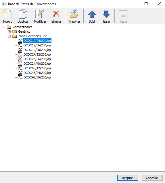 Base de datos de Convertidores CC/CC