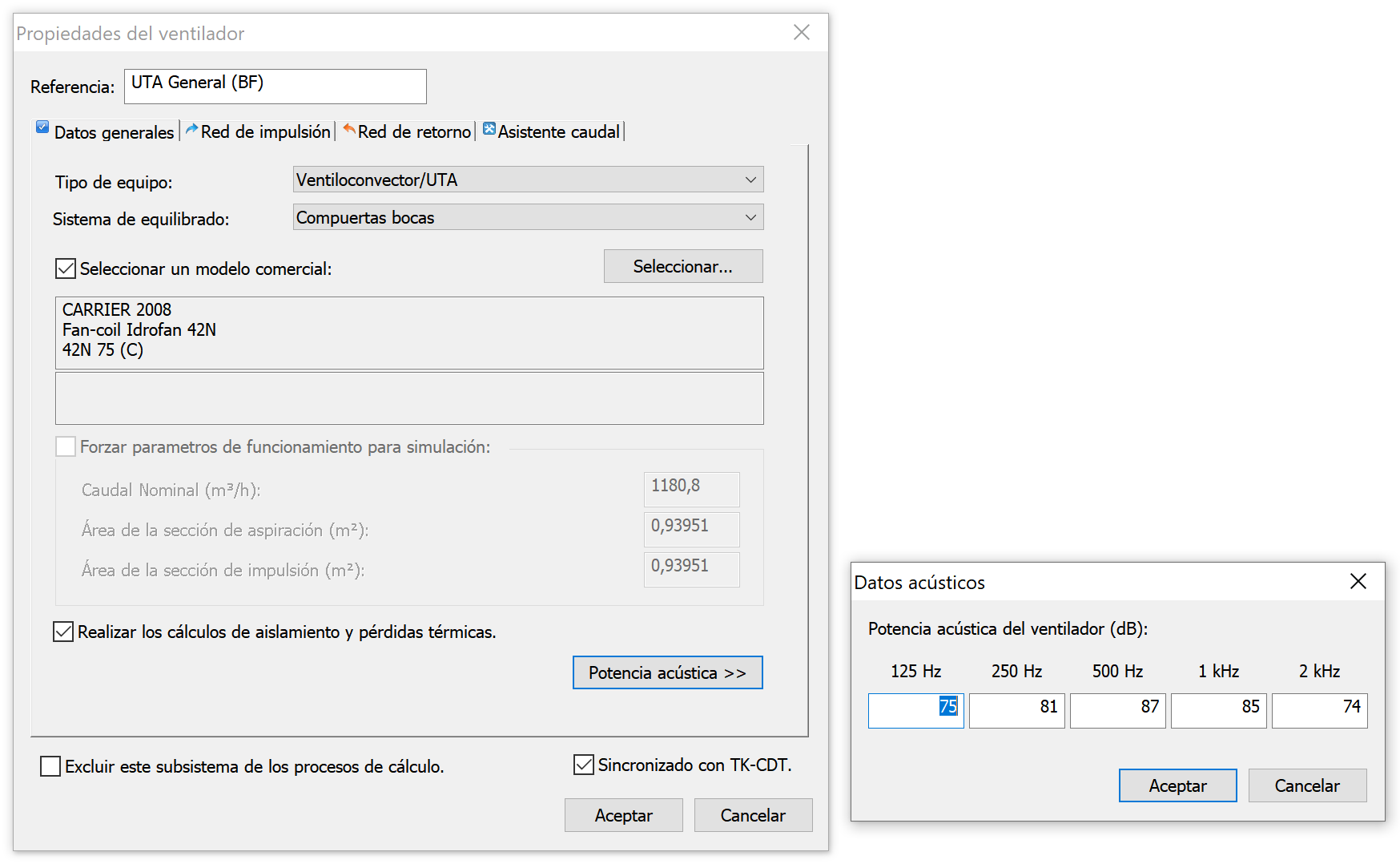 Pestaa Datos del ventilador