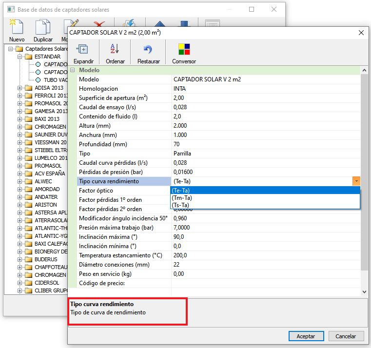 Base de datos de Captadores solares