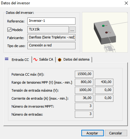 Propiedades Inversor Entrada CC