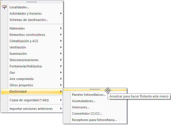 Men flotante Base de datos