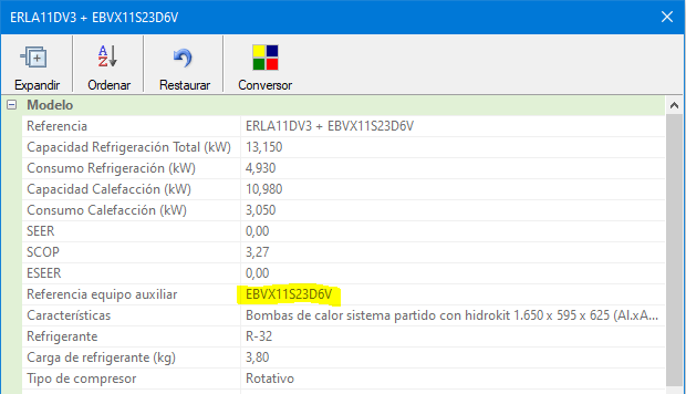 Base de datos de equipos aire-agua