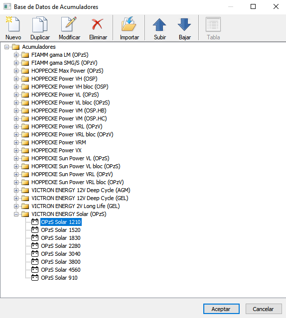 Base de datos de Acumuladores