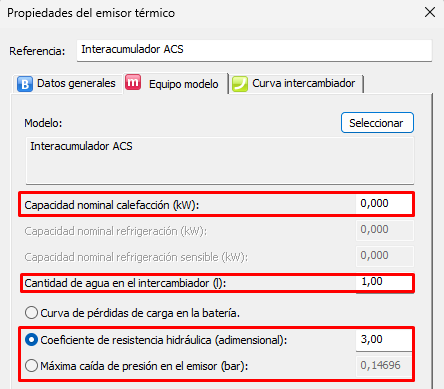 Seleccionar Interacumulador ACS