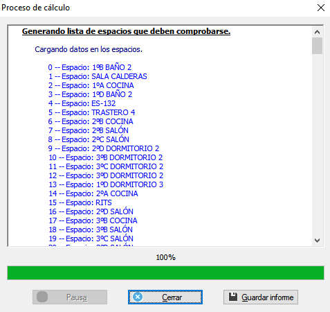 Proceso lista de espacios