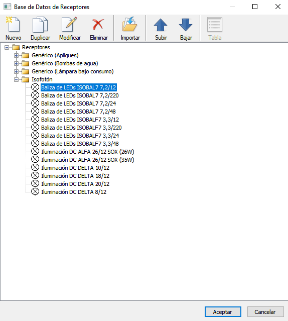 Base de datos de Receptores para fotovoltaica