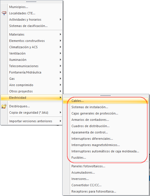 Men de acceso a la gestin de las bases de datos de TK-BT