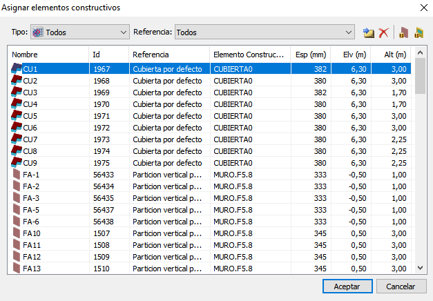 Asignar elementos constructivos