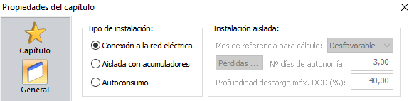 Tipo de instalacin en Datos generales