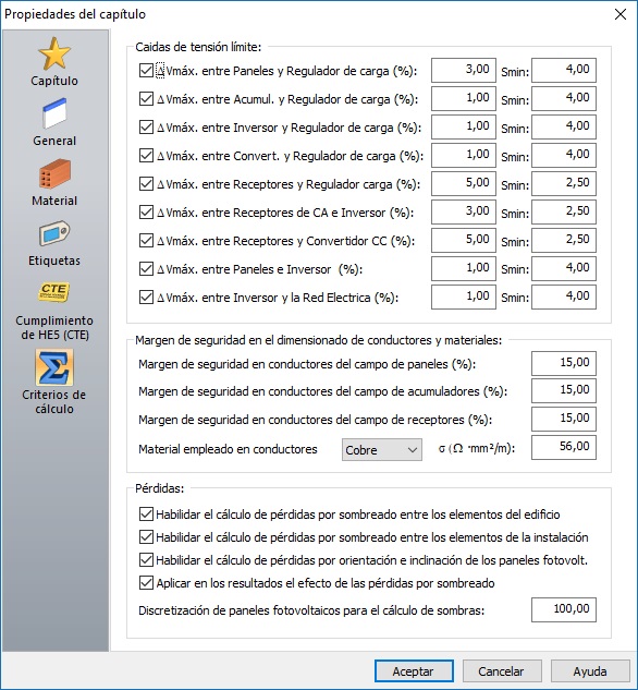 Solapa Criterio de clculo de datos generales