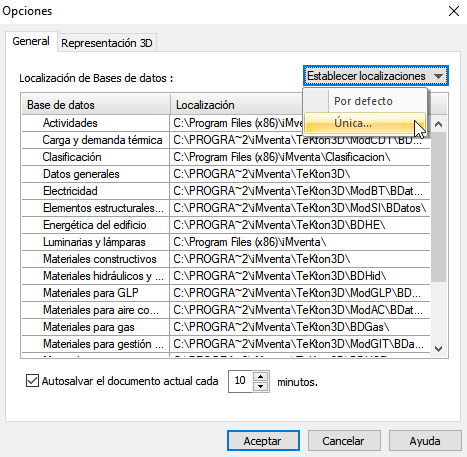 Configurar camino de la base de datos