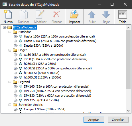 Base de datos de interruptores automticos de caja moldeada