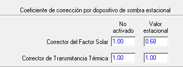 Valor HULC Coeficiente sombra estacional